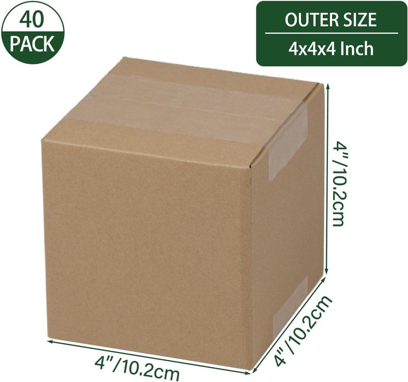 HESESOH 4x4x4 Inches Shipping Boxes Set of 40, Brown Corrugated Cardboard Box Literature Mailer for Packing Small Business - Image 2